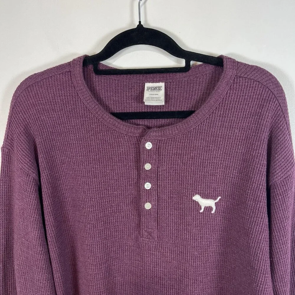 Victoria's Secret Purple Sleepwear Thermal Waffle Shirt Henley‎ Women’s Size L